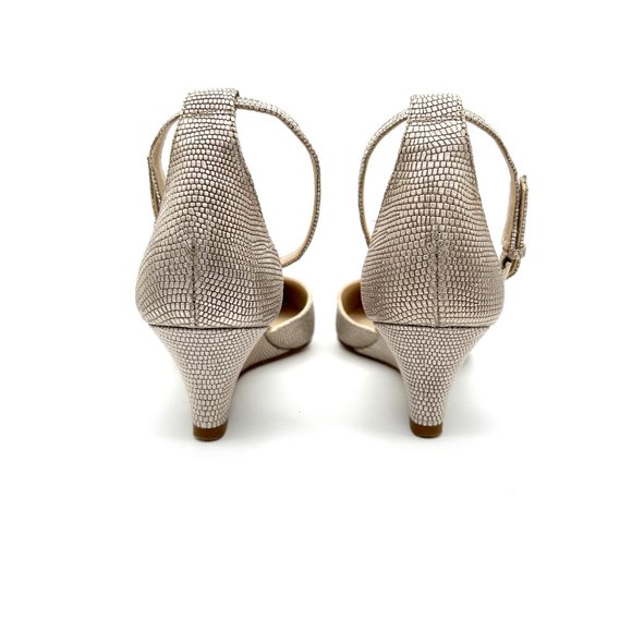 L.K. Bennett Alex Ankle Strap Pump Leather Pointed Toe Metallic Short Wedge - 7 - Picture 6 of 10